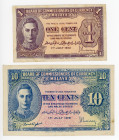 Malaya 1 & 10 Cents 1945 (1941)
P# 6; 8; XF