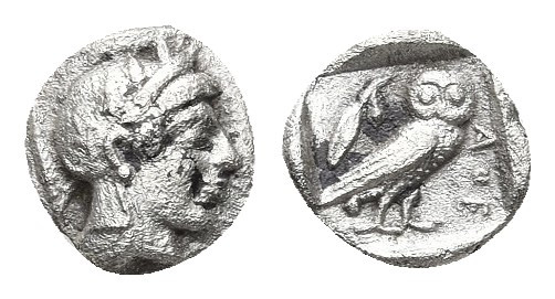 ATTICA. Athens. Obol (Circa 454-404 BC).
Obv: Helmeted head of Athena right.
R...