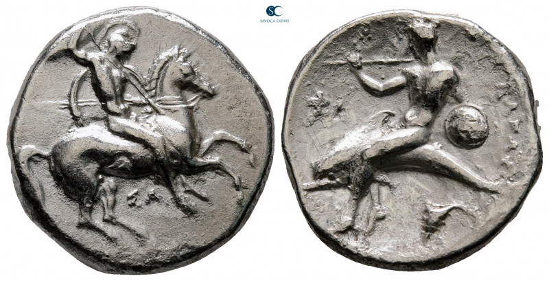 Calabria. Tarentum circa 332-302 BC. 
Nomos AR

20 mm, 7,74 g



very fin...