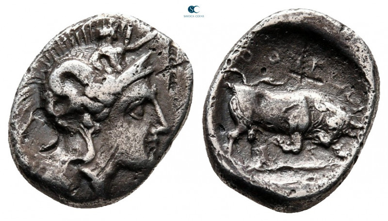 Lucania. Thourioi circa 350-300 BC. 
Triobol AR

13 mm, 1,45 g



very fi...