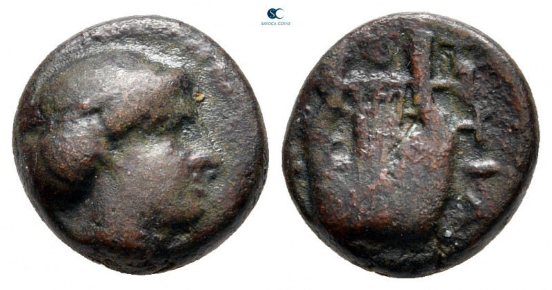 Macedon. Bottiaiai (Spartolos mint) circa 385-350 BC. 
Bronze Æ

11 mm, 2,06 ...