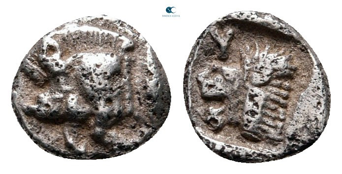 Mysia. Kyzikos circa 525-475 BC. 
Hemiobol AR

4 mm, 0,39 g



very fine