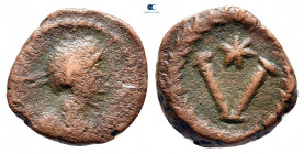 Justinian I AD 527-565. Uncertain mint. Pentanummium Æ