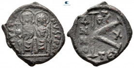 Justin II and Sophia AD 565-578. Thessalonica. Half Follis or 20 Nummi Æ