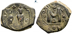 Heraclius, with Heraclius Constantine and Heraclonas AD 610-641. Constantinople. Follis or 40 Nummi Æ