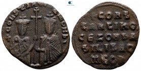 Constantine VII Porphyrogenitus, with Zoe AD 913-959. Constantinople. Follis Æ