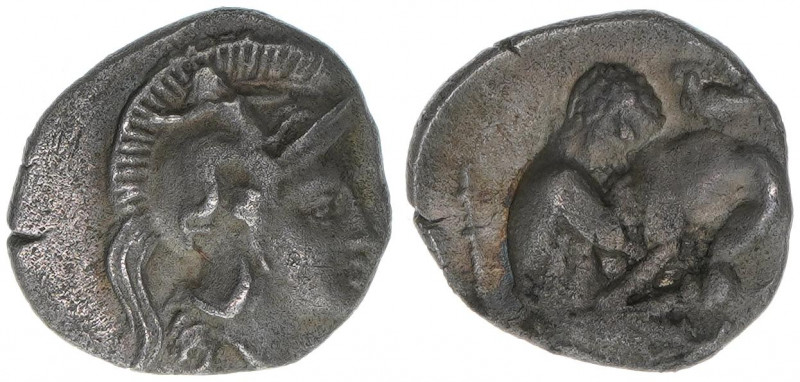 Tarent
Griechen. Diobol, 281-272 BC. Kopf der Athene - Herakles mit einem Löwen ...