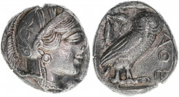 Athen Attica
Griechen. Tetradrachme, 450-400 BC. Eule erhaben ex Kreß III/1959
16,45g
vz
