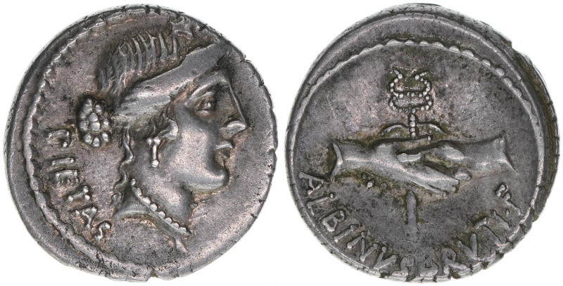 D.Junius Brutus Albinus
Römisches Reich - Republik. Denar, 48 BC. Av. Pietaskopf...