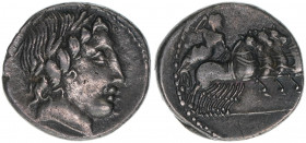 Anonym
Römisches Reich - Republik. Denar, 86 BC. Av. Kopf des Apollo nach rechts Rv. Jupiter in Quadriga
3,69g
Cr. 350B/2
vz-