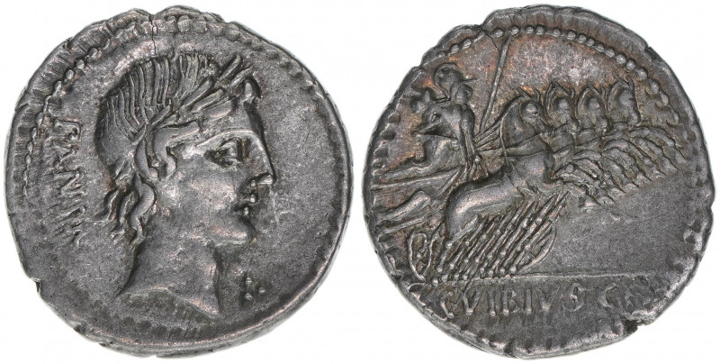 C.Vibius Pansa
Römisches Reich - Republik. Denar, 90 BC. Av. Kopf des Apollo nac...