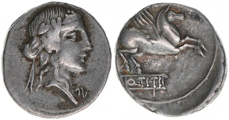 Q.Titius
Römisches Reich - Republik. Denar, 90 BC. Av. Kopf des Liber nach recht...