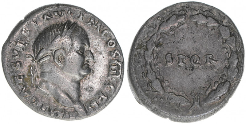 Vespasianus 69-79
Römisches Reich - Kaiserzeit. Denar. SPQR
Rom
3,28g
RIC 514
ss...