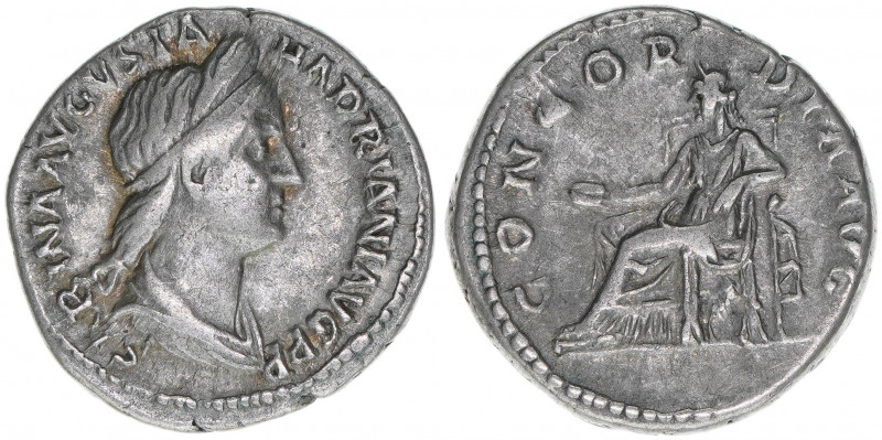 Sabina
Römisches Reich - Kaiserzeit. Denar, 128. Av. Kopf nach rechts SABINA AVG...