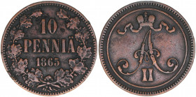 10 Penniä, 1865
Finnland. 12,77g. Khant-Schön 3
ss
