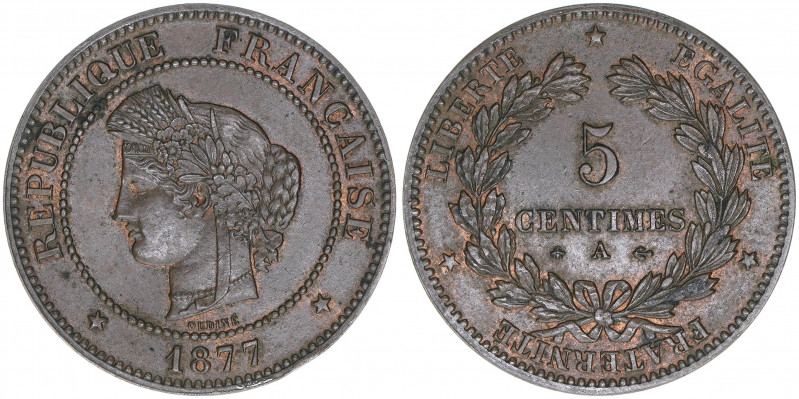 5 Centimes, 1877 A
Frankreich. 5,06g. Khant/Schön 121
vz