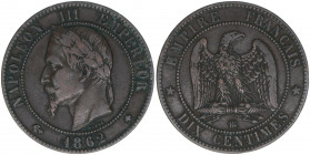 Napoleon III.
Frankreich. 10 Centimes, 1862. 9,84g
Kahnt/Schön 94
ss-