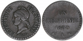 Zweite Französische Republik 1848-1852
Frankreich. Un Centime, 1850 A. 1,94g
Kahnt/Schön 77
ss