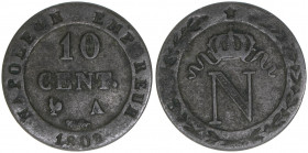 Erstes Kaiserreich Napoleon I.
Frankreich. 10 Centimes, 1809 A. 1,89g
Kahnt/Schön 37
ss-