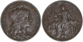 Dritte Französische Republik 1870-1940
Frankreich. 10 Centimes, 1899. 9,93g
Kahnt/Schön 137
ss