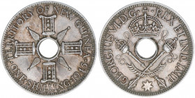 Georg VI.
Großbritannien - Mandatsgebiet New Guinea. 1 Shilling, 1945. 5,35g
Schön 10
vz