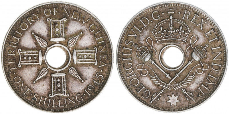 Georg VI.
Großbritannien - Mandatsgebiet New Guinea. 1 Shilling, 1945. 5,34g
Sch...