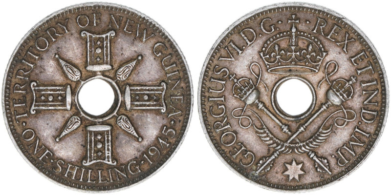 Georg VI.
Großbritannien - Mandatsgebiet New Guinea. 1 Shilling, 1945. 5,42g
Sch...