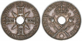 Georg VI.
Großbritannien - Mandatsgebiet New Guinea. 1 Shilling, 1945. 5,42g
Schön 10
vz