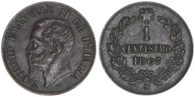 Victor Emanuel II. 1861-1878
Italien Königreich. 1 Centesimo, 1867 M. 1,00g
Kahnt/Schön 1
ss