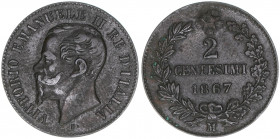 Victor Emanuel II. 1861-1878
Italien Königreich. 2 Centesimi, 1867 M. 1,97g
Kahnt/Schön 2
ss