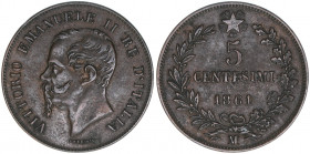 Victor Emanuel II. 1861-1878
Italien Königreich. 5 Centesimi, 1861 M. 5,00g
Kahnt/Schön 3
ss/vz