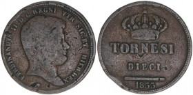 Ferdinand II. 1830-1859
Italien - Königreich Neapel und Sizilien. 10 Tornesi, 1833. selten
31,75g
Kahnt/Schön 30
s/ss