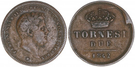 Ferdinand II. 1830-1859
Italien, Königreich Neapel und Sizilien. 2 Tornesi, 1842. 6,62g
Khant/Schön 27
ss
