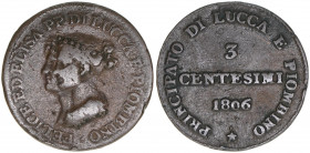 Lucca
Italien. 3 Centesimi, 1806. 6,12g
Khant/Schön 1
ss-