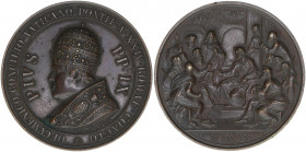 Papst Pius IX.
Kirchenstaat. Bronzemedaille, 1870. von Carlo Moscetti
38,66g
Bart.XXV-12
vz