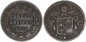 Papst Gregor XVI.
Kirchenstaat. Mezzo Baiocco, 1838. 4,41g
Khant/Schön 43
ss/vz