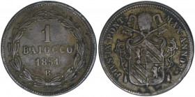 Papst Pius IX.
Kirchenstaat. 1 Baiocco, 1851 B. 10,04g
Khant/Schön 66
Tusche Inventarnummer
ss