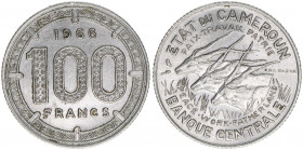 Republique Federale
Kamerun, Bundesrepublik. 100 Francs, 1966. Nickel - drei Riesenantilopen
11,99g
Schön 11
stfr-