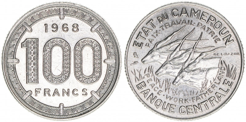 Republique Federale
Kamerun, Bundesrepublik. 100 Francs, 1968. Nickel - drei Rie...