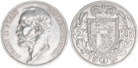 Johann II. 1858-1929
Liechtenstein. 2 Kronen, 1912. 10,04g
Schön 3
vz