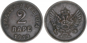 2 Pare, 1913
Montenegro. 3,36g. Schön 12
ss+