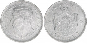 Mihai I. 1940-1947
Rumänien. 500 Lei, 1944. 11,78g
Schön 80
ss