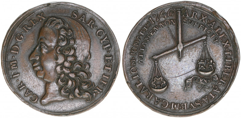 Carlo Emanuel III.
Sardinien. Bronzemedaille, 1746. Auf die Wiedereroberung von ...