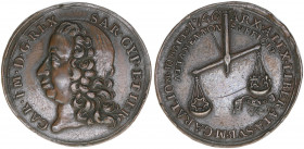 Carlo Emanuel III.
Sardinien. Bronzemedaille, 1746. Auf die Wiedereroberung von Alexandria. Brustbild nach links / schiefe Waage, die Waagschale mit d...