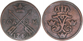 Friedrich I. von Hessen-Kassel
Schweden. 1 Öre, 1742. 15,14g
KM 416
ss-