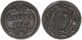 Schwyz
Schweiz. 1 Rappen, 1843. 1,08g
Khant/Schön 3
ss