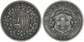 Eidgenossenschaft
Schweiz. 20 Rappen, 1858. 3,15g
Khant/Schön 7
ss
