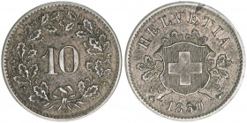 Eidgenossenschaft
Schweiz. 10 Rappen, 1850. 2,49g
Khant/Schön 5
ss