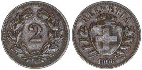 Eidgenossenschaft
Schweiz. 2 Rappen, 1906. 2,94g
ss