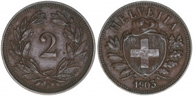 Eidgenossenschaft
Schweiz. 2 Rappen, 1903. 2,98g
ss